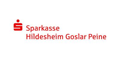 Rotes Sparkassen-Logo mit daneben stehendem Text: Sparkasse Hildesheim Goslar Peine in roter Schrift auf weißem Hintergrund.